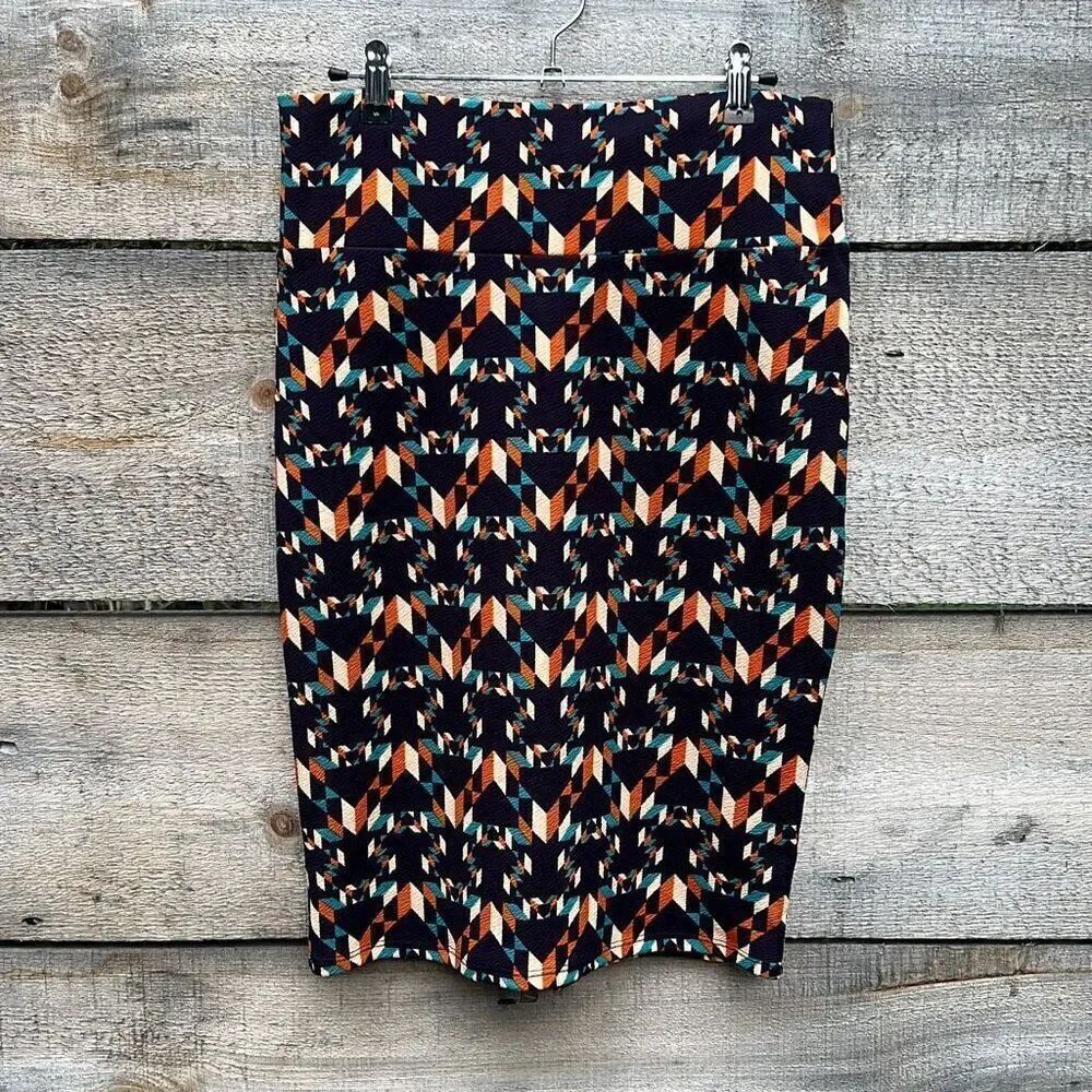 Lularoe Women's Multicolor Pull On Abstract Knee Length Pencil Skirt